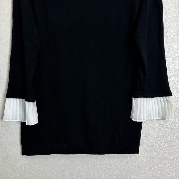 Vila Milano Wool Blend Black Knit Pleated Chiffon Cuffs Sweater, Sz Large - Picture 8 of 11